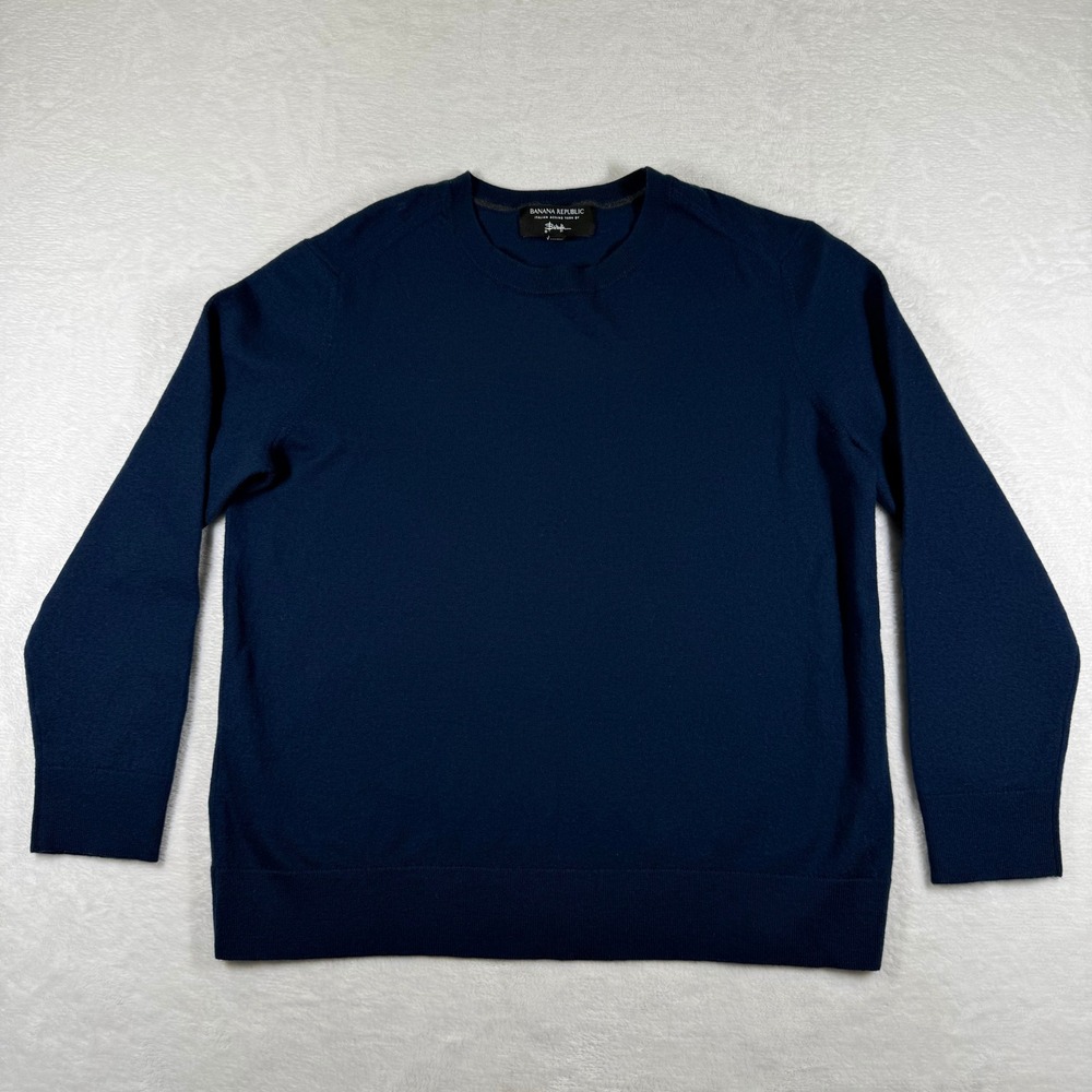 Banana Republic XL Navy‎ Blue Italian Merino Wool Crew Neck Sweater